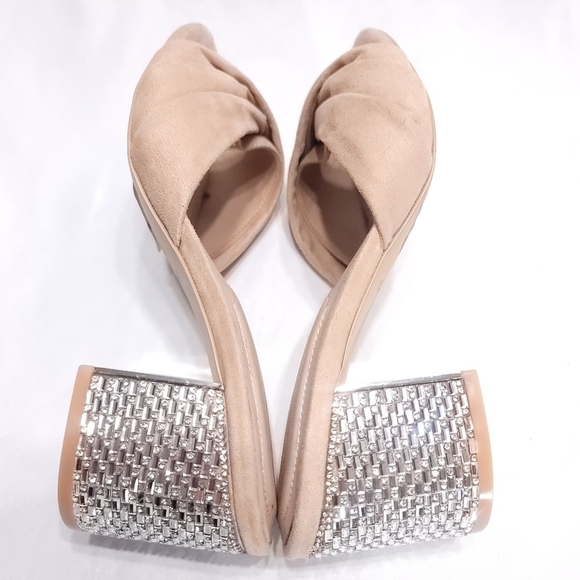 NWT ALDO Champagne Rhinestone Block Glitter Heel US7 - Picture 2 of 6